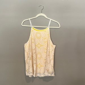 Anthropologie Crochet Lace Tank Top- Yellow and White Floral Design